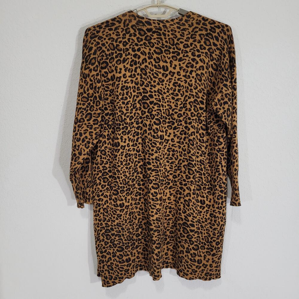 Terra & Sky Leopard Print Long Cardigan Women's Size 0X 14W Open Front Casual - Picture 2 of 9